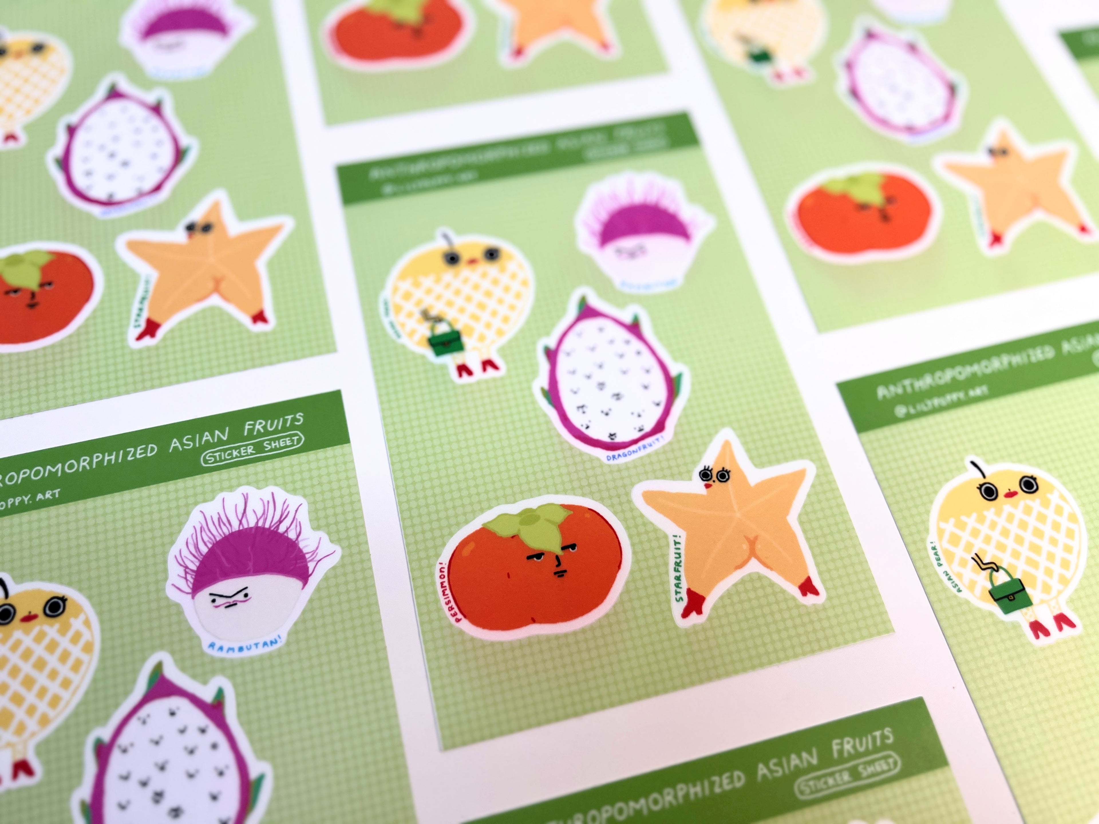 Anthropomorphized Asian Fruits Sticker Sheet